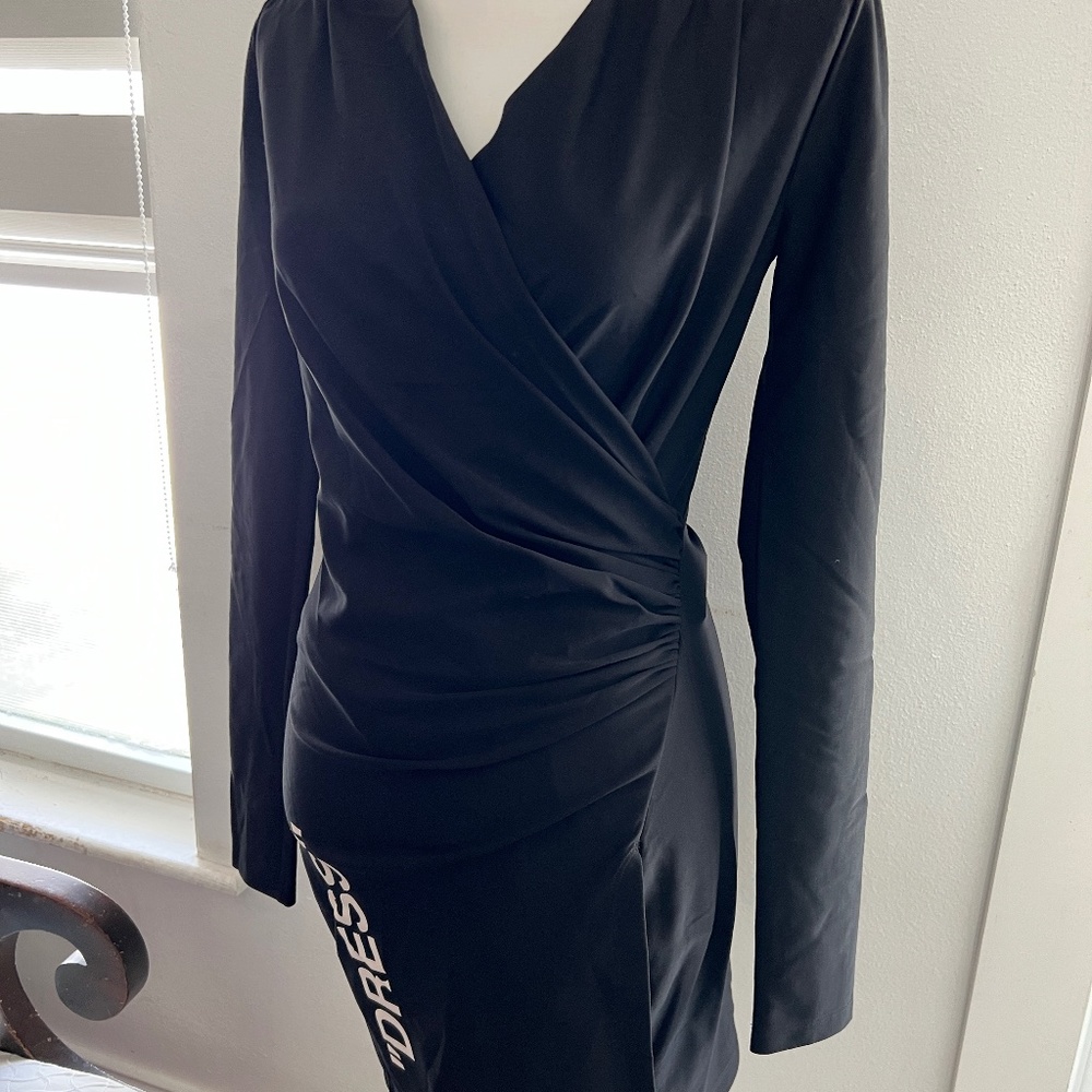 Off-White Black Draped Wrap Midi Dress